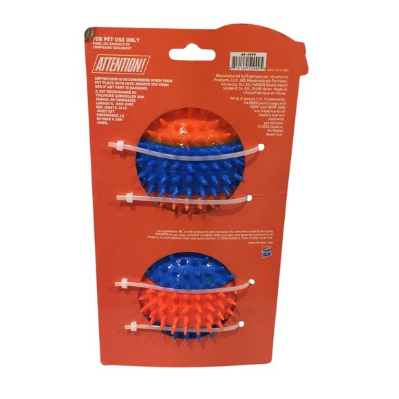 NERF DOG Spiky Blue Orange Balls Set of 2 Squeak - Picture 3 of 3